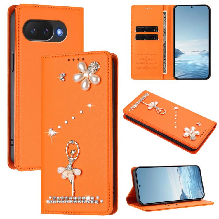 Ballet Girl Diamond Studded RFID Vegan Leather Phone Case, For Google Pixel 10a, For Google Pixel 10 Pro XL 5G / 9 Pro XL, For Google Pixel 10 5G Global, For Google Pixel 9A, For Google Pixel 8A, For Google Pixel 8 Pro, For Google Pixel 8              ...