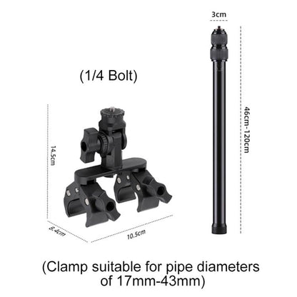 Universal Action Camera Bicycle Handlebar Clamp Holder Extension Rod, With Rod & Dual-Leg Crab & Dual-Head Crab Clamp, With 2 x  Dual-Head-Crab Clamp, With Rod & Dual-Head-Crab & Single-Crab Clamp