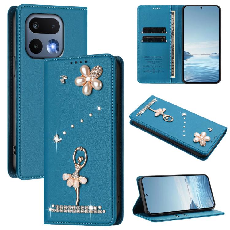 Ballet Girl Diamond Studded RFID Vegan Leather Phone Case, For Realme 16 Pro+ 5G Global, For Realme 16 Pro 5G Global, For Realme GT 8 Pro Global, For Realme P4x 5G, For Realme C71 4G India / Note 70 4G, For Realme C85 / 15x, For Realme C85 Pro 4G      ...