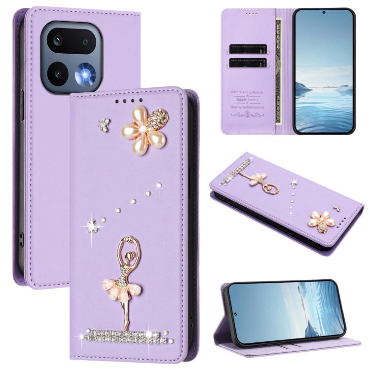 Ballet Girl Diamond Studded RFID Vegan Leather Phone Case, For Realme 16 Pro+ 5G Global, For Realme 16 Pro 5G Global, For Realme GT 8 Pro Global, For Realme P4x 5G, For Realme C71 4G India / Note 70 4G, For Realme C85 / 15x, For Realme C85 Pro 4G      ...