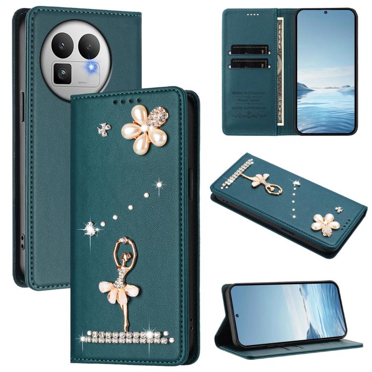 Ballet Girl Diamond Studded RFID Vegan Leather Phone Case, For Realme 16 Pro+ 5G Global, For Realme 16 Pro 5G Global, For Realme GT 8 Pro Global, For Realme P4x 5G, For Realme C71 4G India / Note 70 4G, For Realme C85 / 15x, For Realme C85 Pro 4G      ...