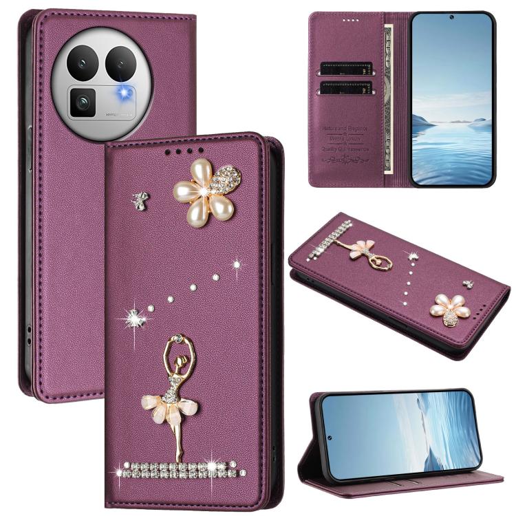 Ballet Girl Diamond Studded RFID Vegan Leather Phone Case, For Realme 16 Pro+ 5G Global, For Realme 16 Pro 5G Global, For Realme GT 8 Pro Global, For Realme P4x 5G, For Realme C71 4G India / Note 70 4G, For Realme C85 / 15x, For Realme C85 Pro 4G      ...