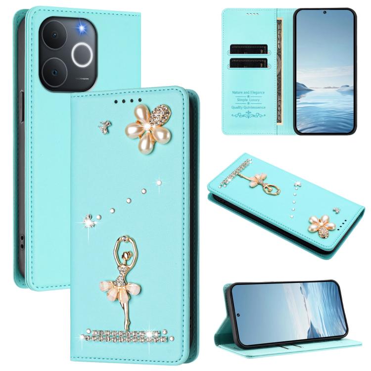 Ballet Girl Diamond Studded RFID Vegan Leather Phone Case, For Realme 16 Pro+ 5G Global, For Realme 16 Pro 5G Global, For Realme GT 8 Pro Global, For Realme P4x 5G, For Realme C71 4G India / Note 70 4G, For Realme C85 / 15x, For Realme C85 Pro 4G      ...