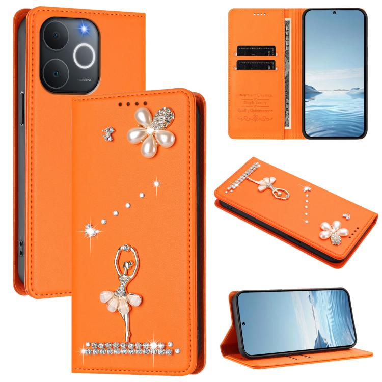 Ballet Girl Diamond Studded RFID Vegan Leather Phone Case, For Realme 16 Pro+ 5G Global, For Realme 16 Pro 5G Global, For Realme GT 8 Pro Global, For Realme P4x 5G, For Realme C71 4G India / Note 70 4G, For Realme C85 / 15x, For Realme C85 Pro 4G      ...