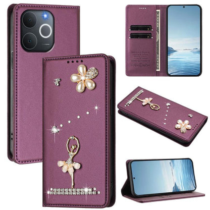 Ballet Girl Diamond Studded RFID Vegan Leather Phone Case, For Realme 16 Pro+ 5G Global, For Realme 16 Pro 5G Global, For Realme GT 8 Pro Global, For Realme P4x 5G, For Realme C71 4G India / Note 70 4G, For Realme C85 / 15x, For Realme C85 Pro 4G      ...