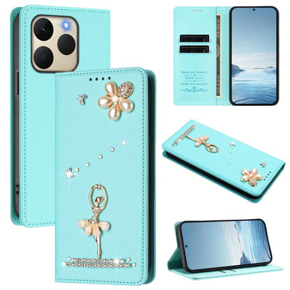 Ballet Girl Diamond Studded RFID Vegan Leather Phone Case, For Realme 16 Pro+ 5G Global, For Realme 16 Pro 5G Global, For Realme GT 8 Pro Global, For Realme P4x 5G, For Realme C71 4G India / Note 70 4G, For Realme C85 / 15x, For Realme C85 Pro 4G      ...