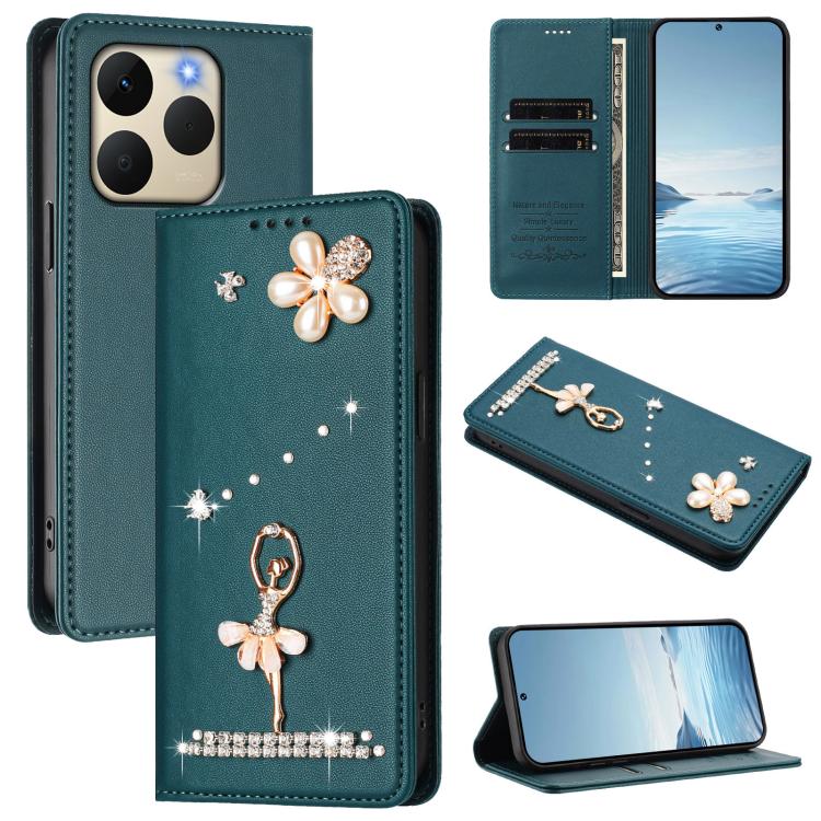 Ballet Girl Diamond Studded RFID Vegan Leather Phone Case, For Realme 16 Pro+ 5G Global, For Realme 16 Pro 5G Global, For Realme GT 8 Pro Global, For Realme P4x 5G, For Realme C71 4G India / Note 70 4G, For Realme C85 / 15x, For Realme C85 Pro 4G      ...