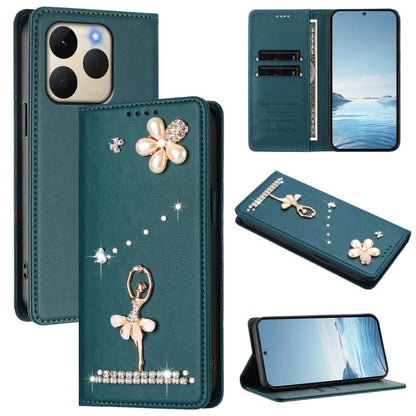 Ballet Girl Diamond Studded RFID Vegan Leather Phone Case, For Realme 16 Pro+ 5G Global, For Realme 16 Pro 5G Global, For Realme GT 8 Pro Global, For Realme P4x 5G, For Realme C71 4G India / Note 70 4G, For Realme C85 / 15x, For Realme C85 Pro 4G      ...
