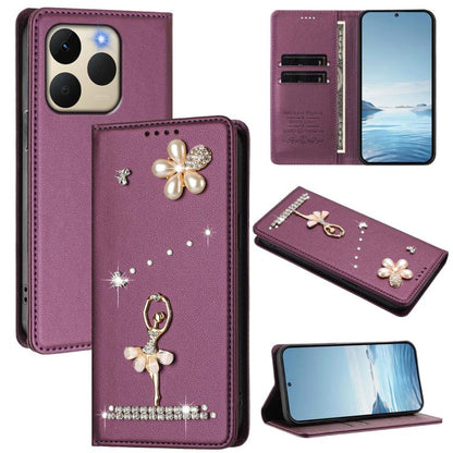 Ballet Girl Diamond Studded RFID Vegan Leather Phone Case, For Realme 16 Pro+ 5G Global, For Realme 16 Pro 5G Global, For Realme GT 8 Pro Global, For Realme P4x 5G, For Realme C71 4G India / Note 70 4G, For Realme C85 / 15x, For Realme C85 Pro 4G      ...