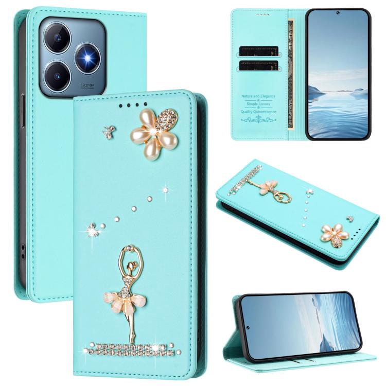 Ballet Girl Diamond Studded RFID Vegan Leather Phone Case, For Realme 16 Pro+ 5G Global, For Realme 16 Pro 5G Global, For Realme GT 8 Pro Global, For Realme P4x 5G, For Realme C71 4G India / Note 70 4G, For Realme C85 / 15x, For Realme C85 Pro 4G      ...