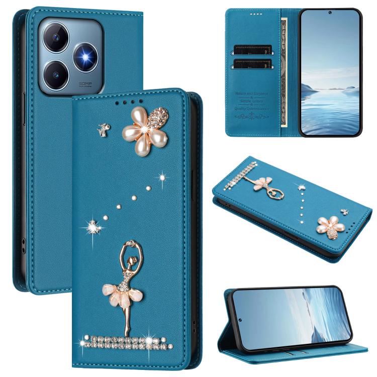 Ballet Girl Diamond Studded RFID Vegan Leather Phone Case, For Realme 16 Pro+ 5G Global, For Realme 16 Pro 5G Global, For Realme GT 8 Pro Global, For Realme P4x 5G, For Realme C71 4G India / Note 70 4G, For Realme C85 / 15x, For Realme C85 Pro 4G      ...