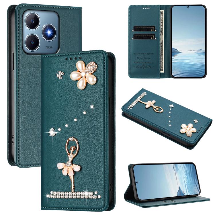 Ballet Girl Diamond Studded RFID Vegan Leather Phone Case, For Realme 16 Pro+ 5G Global, For Realme 16 Pro 5G Global, For Realme GT 8 Pro Global, For Realme P4x 5G, For Realme C71 4G India / Note 70 4G, For Realme C85 / 15x, For Realme C85 Pro 4G      ...