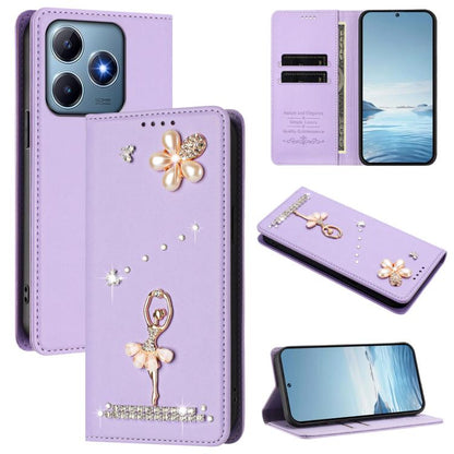 Ballet Girl Diamond Studded RFID Vegan Leather Phone Case, For Realme 16 Pro+ 5G Global, For Realme 16 Pro 5G Global, For Realme GT 8 Pro Global, For Realme P4x 5G, For Realme C71 4G India / Note 70 4G, For Realme C85 / 15x, For Realme C85 Pro 4G      ...