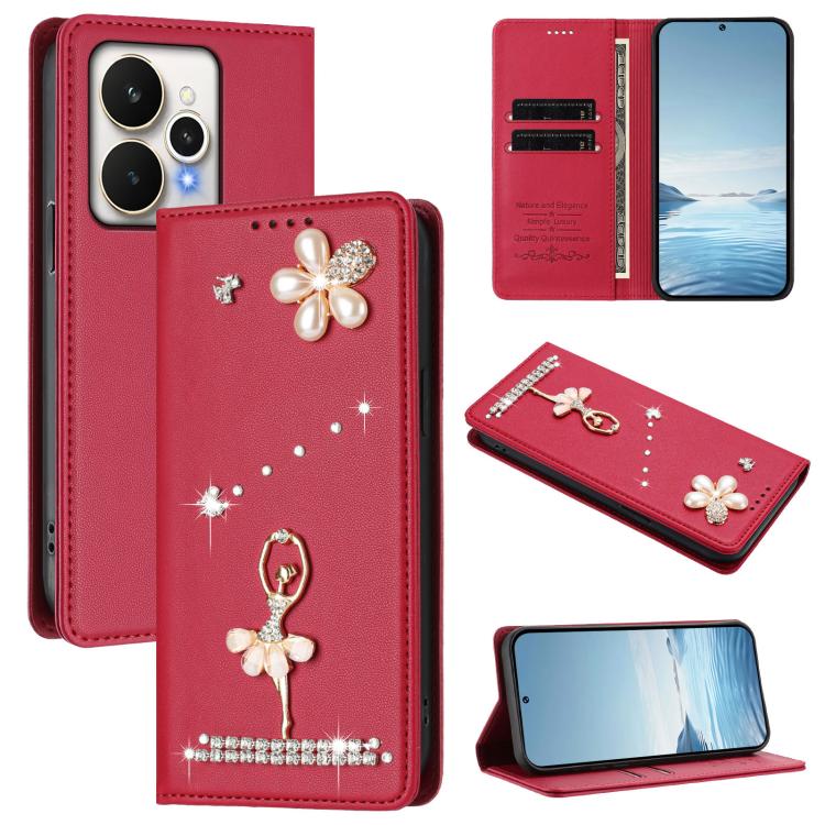 Ballet Girl Diamond Studded RFID Vegan Leather Phone Case, For Realme 16 Pro+ 5G Global, For Realme 16 Pro 5G Global, For Realme GT 8 Pro Global, For Realme P4x 5G, For Realme C71 4G India / Note 70 4G, For Realme C85 / 15x, For Realme C85 Pro 4G      ...