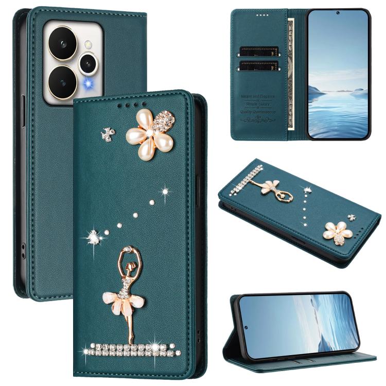 Ballet Girl Diamond Studded RFID Vegan Leather Phone Case, For Realme 16 Pro+ 5G Global, For Realme 16 Pro 5G Global, For Realme GT 8 Pro Global, For Realme P4x 5G, For Realme C71 4G India / Note 70 4G, For Realme C85 / 15x, For Realme C85 Pro 4G      ...