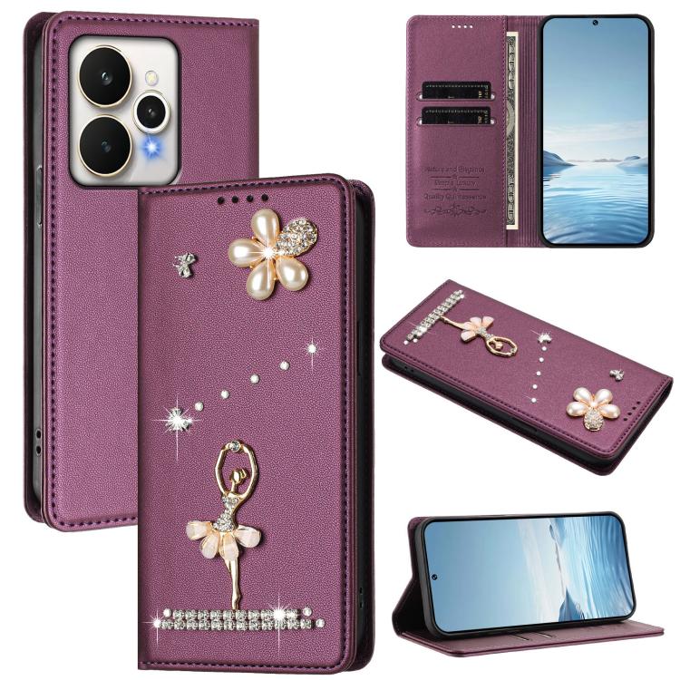Ballet Girl Diamond Studded RFID Vegan Leather Phone Case, For Realme 16 Pro+ 5G Global, For Realme 16 Pro 5G Global, For Realme GT 8 Pro Global, For Realme P4x 5G, For Realme C71 4G India / Note 70 4G, For Realme C85 / 15x, For Realme C85 Pro 4G      ...
