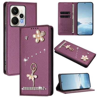 Ballet Girl Diamond Studded RFID Vegan Leather Phone Case, For Realme 16 Pro+ 5G Global, For Realme 16 Pro 5G Global, For Realme GT 8 Pro Global, For Realme P4x 5G, For Realme C71 4G India / Note 70 4G, For Realme C85 / 15x, For Realme C85 Pro 4G      ...