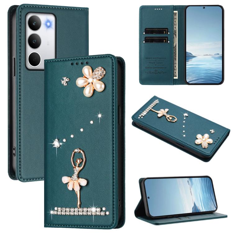 Ballet Girl Diamond Studded RFID Vegan Leather Phone Case, For Realme C71 4G Global, For Realme GT 7 5G Global, For Realme V70 5G / C75 5G, For Realme Narzo 80 Pro / 14 Pro 5G India, For Realme C75 4G Global / P3x 5G, For Realme Narzo 80x              ...