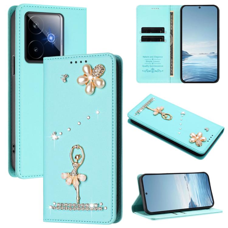 Ballet Girl Diamond Studded RFID Vegan Leather Phone Case, For Realme C71 4G Global, For Realme GT 7 5G Global, For Realme V70 5G / C75 5G, For Realme Narzo 80 Pro / 14 Pro 5G India, For Realme C75 4G Global / P3x 5G, For Realme Narzo 80x              ...
