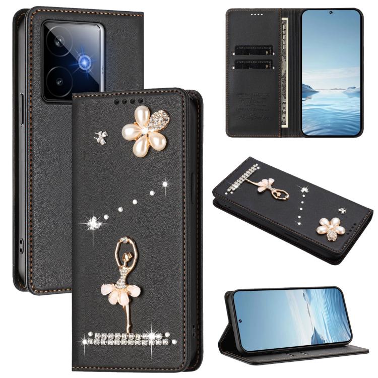 Ballet Girl Diamond Studded RFID Vegan Leather Phone Case, For Realme C71 4G Global, For Realme GT 7 5G Global, For Realme V70 5G / C75 5G, For Realme Narzo 80 Pro / 14 Pro 5G India, For Realme C75 4G Global / P3x 5G, For Realme Narzo 80x              ...