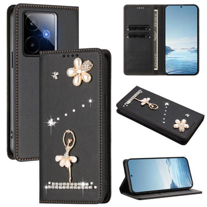 Ballet Girl Diamond Studded RFID Vegan Leather Phone Case, For Realme C71 4G Global, For Realme GT 7 5G Global, For Realme V70 5G / C75 5G, For Realme Narzo 80 Pro / 14 Pro 5G India, For Realme C75 4G Global / P3x 5G, For Realme Narzo 80x              ...