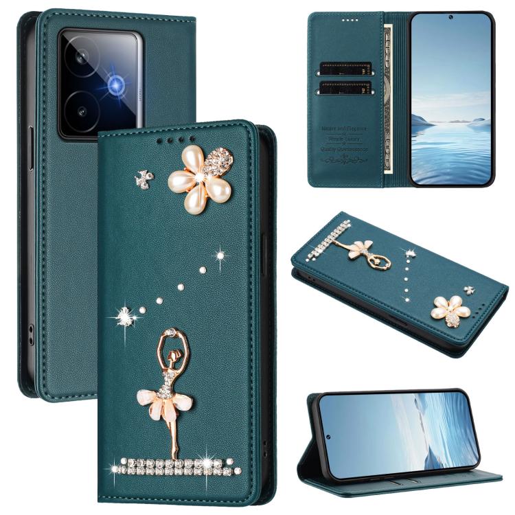 Ballet Girl Diamond Studded RFID Vegan Leather Phone Case, For Realme C71 4G Global, For Realme GT 7 5G Global, For Realme V70 5G / C75 5G, For Realme Narzo 80 Pro / 14 Pro 5G India, For Realme C75 4G Global / P3x 5G, For Realme Narzo 80x              ...