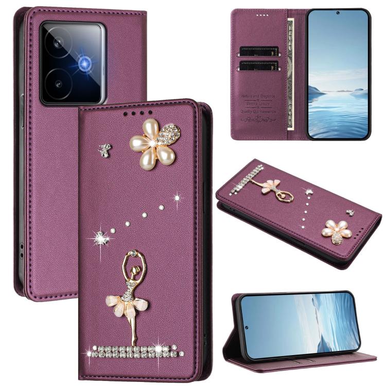Ballet Girl Diamond Studded RFID Vegan Leather Phone Case, For Realme C71 4G Global, For Realme GT 7 5G Global, For Realme V70 5G / C75 5G, For Realme Narzo 80 Pro / 14 Pro 5G India, For Realme C75 4G Global / P3x 5G, For Realme Narzo 80x              ...