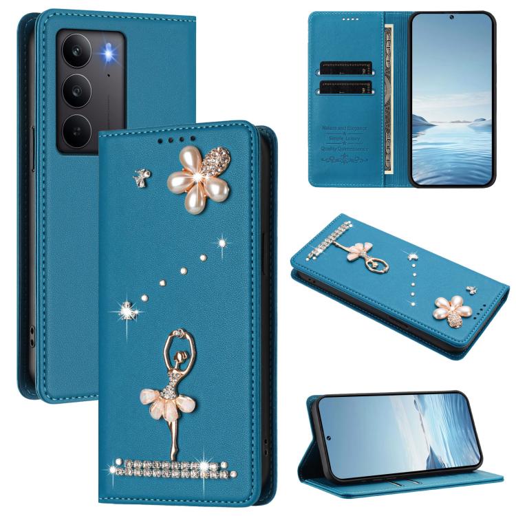 Ballet Girl Diamond Studded RFID Vegan Leather Phone Case, For Realme C71 4G Global, For Realme GT 7 5G Global, For Realme V70 5G / C75 5G, For Realme Narzo 80 Pro / 14 Pro 5G India, For Realme C75 4G Global / P3x 5G, For Realme Narzo 80x              ...