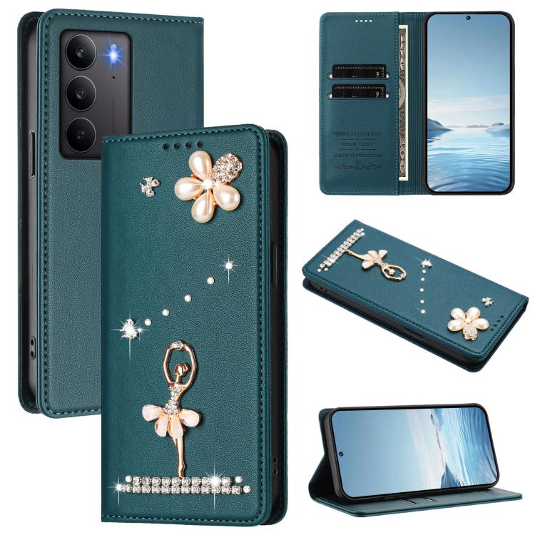 Ballet Girl Diamond Studded RFID Vegan Leather Phone Case, For Realme C71 4G Global, For Realme GT 7 5G Global, For Realme V70 5G / C75 5G, For Realme Narzo 80 Pro / 14 Pro 5G India, For Realme C75 4G Global / P3x 5G, For Realme Narzo 80x              ...