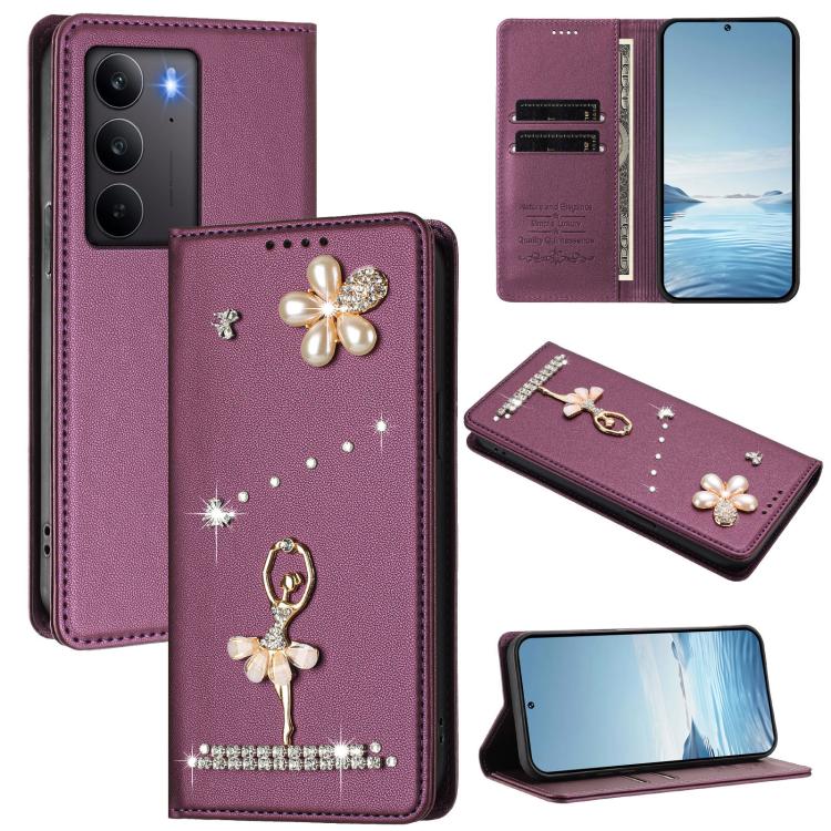 Ballet Girl Diamond Studded RFID Vegan Leather Phone Case, For Realme C71 4G Global, For Realme GT 7 5G Global, For Realme V70 5G / C75 5G, For Realme Narzo 80 Pro / 14 Pro 5G India, For Realme C75 4G Global / P3x 5G, For Realme Narzo 80x              ...