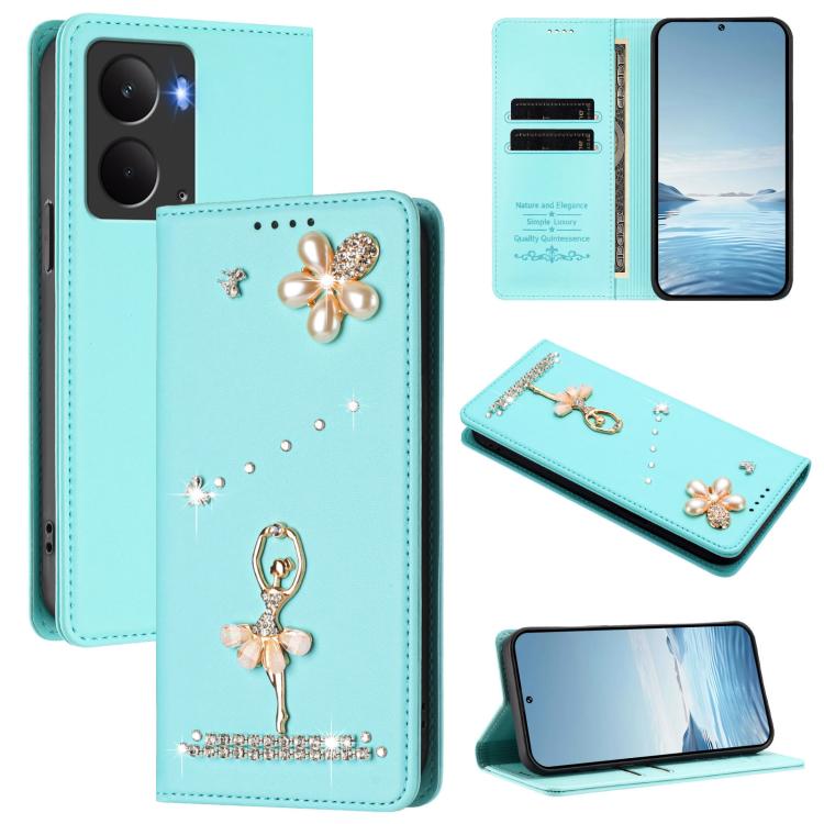 Ballet Girl Diamond Studded RFID Vegan Leather Phone Case, For Realme C71 4G Global, For Realme GT 7 5G Global, For Realme V70 5G / C75 5G, For Realme Narzo 80 Pro / 14 Pro 5G India, For Realme C75 4G Global / P3x 5G, For Realme Narzo 80x              ...