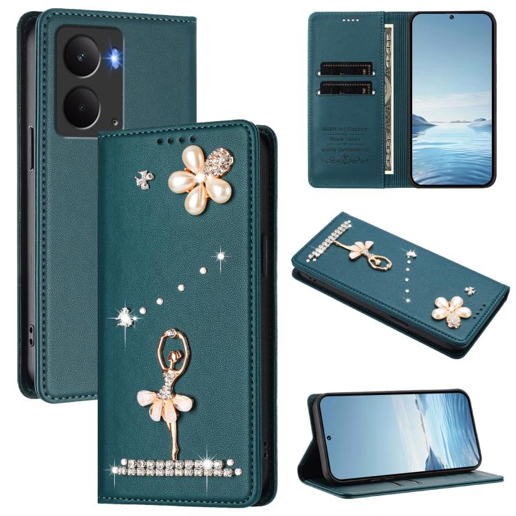 Ballet Girl Diamond Studded RFID Vegan Leather Phone Case, For Realme C71 4G Global, For Realme GT 7 5G Global, For Realme V70 5G / C75 5G, For Realme Narzo 80 Pro / 14 Pro 5G India, For Realme C75 4G Global / P3x 5G, For Realme Narzo 80x              ...