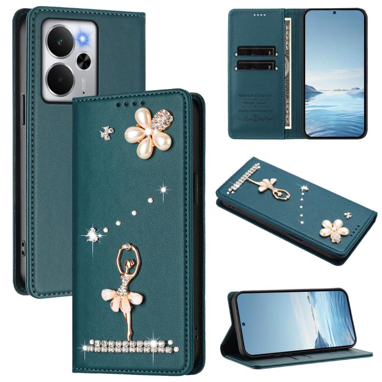 Ballet Girl Diamond Studded RFID Vegan Leather Phone Case, For Realme C71 4G Global, For Realme GT 7 5G Global, For Realme V70 5G / C75 5G, For Realme Narzo 80 Pro / 14 Pro 5G India, For Realme C75 4G Global / P3x 5G, For Realme Narzo 80x              ...
