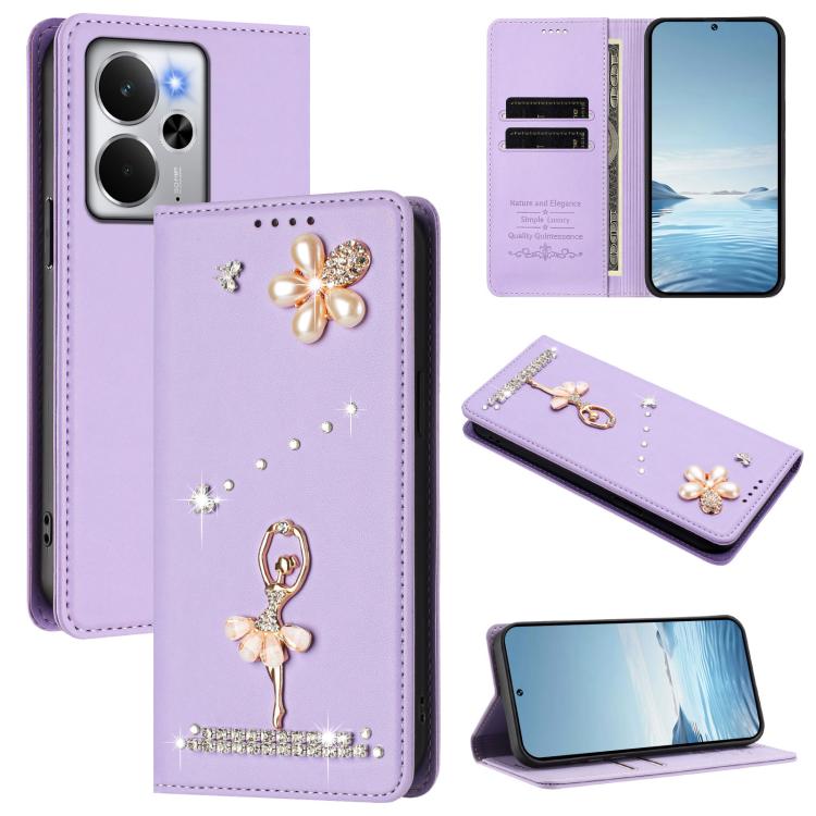 Ballet Girl Diamond Studded RFID Vegan Leather Phone Case, For Realme C71 4G Global, For Realme GT 7 5G Global, For Realme V70 5G / C75 5G, For Realme Narzo 80 Pro / 14 Pro 5G India, For Realme C75 4G Global / P3x 5G, For Realme Narzo 80x              ...