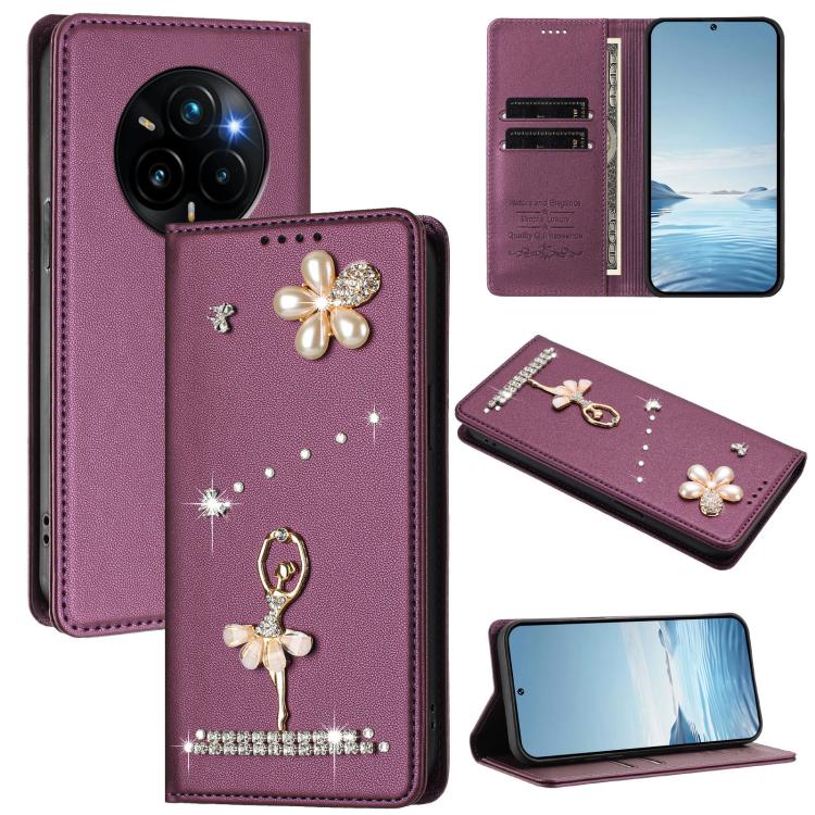 Ballet Girl Diamond Studded RFID Vegan Leather Phone Case, For Realme C71 4G Global, For Realme GT 7 5G Global, For Realme V70 5G / C75 5G, For Realme Narzo 80 Pro / 14 Pro 5G India, For Realme C75 4G Global / P3x 5G, For Realme Narzo 80x              ...