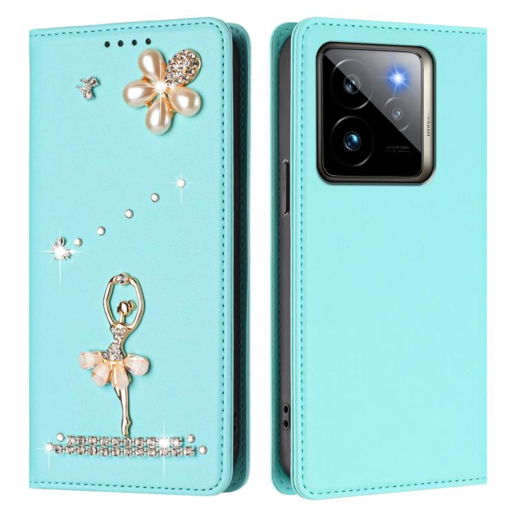 Ballet Girl Diamond Studded RFID Vegan Leather Phone Case, For Realme GT 7 Pro 5G / GT7 Pro Racing, For Realme C63 5G Global, For Realme 12 5G Global / 12x 5G Global, For Realme Note 60 4G Global, For Realme 13+ 5G Global                               ...