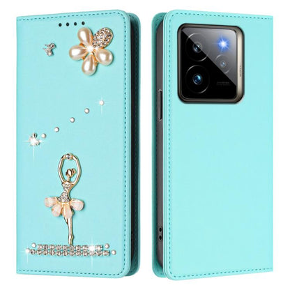 Ballet Girl Diamond Studded RFID Vegan Leather Phone Case, For Realme GT 7 Pro 5G / GT7 Pro Racing, For Realme C63 5G Global, For Realme 12 5G Global / 12x 5G Global, For Realme Note 60 4G Global, For Realme 13+ 5G Global                               ...