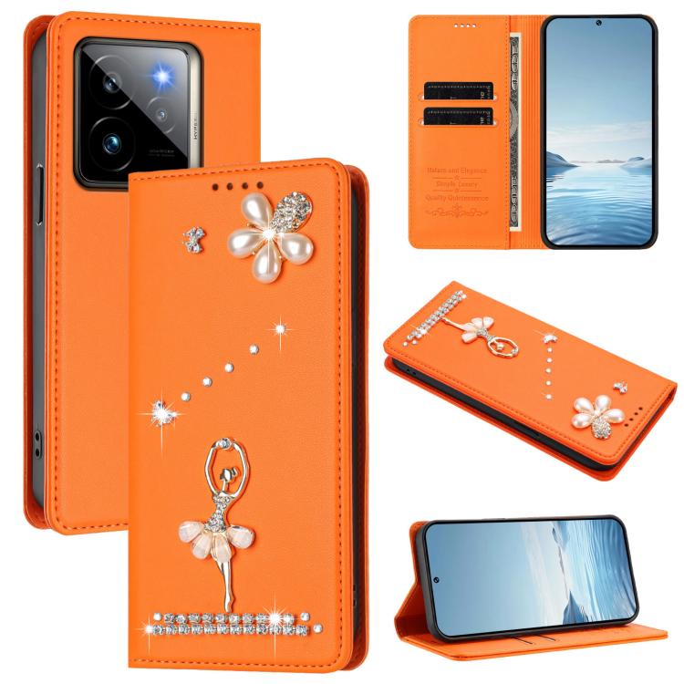 Ballet Girl Diamond Studded RFID Vegan Leather Phone Case, For Realme GT 7 Pro 5G / GT7 Pro Racing, For Realme C63 5G Global, For Realme 12 5G Global / 12x 5G Global, For Realme Note 60 4G Global, For Realme 13+ 5G Global                               ...