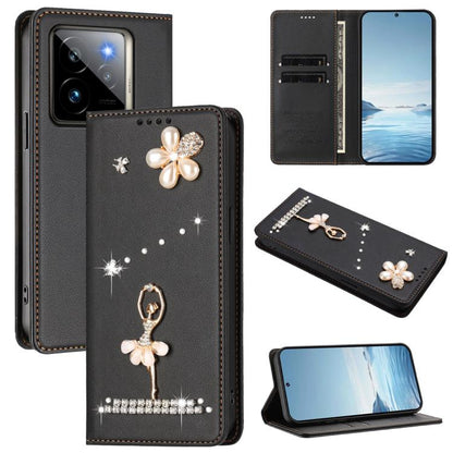 Ballet Girl Diamond Studded RFID Vegan Leather Phone Case, For Realme GT 7 Pro 5G / GT7 Pro Racing, For Realme C63 5G Global, For Realme 12 5G Global / 12x 5G Global, For Realme Note 60 4G Global, For Realme 13+ 5G Global                               ...