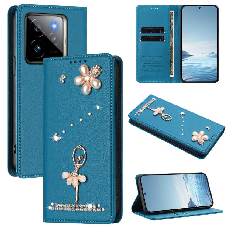Ballet Girl Diamond Studded RFID Vegan Leather Phone Case, For Realme GT 7 Pro 5G / GT7 Pro Racing, For Realme C63 5G Global, For Realme 12 5G Global / 12x 5G Global, For Realme Note 60 4G Global, For Realme 13+ 5G Global                               ...
