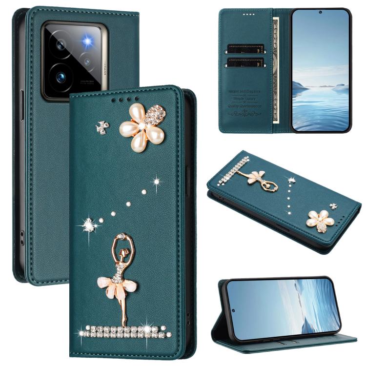 Ballet Girl Diamond Studded RFID Vegan Leather Phone Case, For Realme GT 7 Pro 5G / GT7 Pro Racing, For Realme C63 5G Global, For Realme 12 5G Global / 12x 5G Global, For Realme Note 60 4G Global, For Realme 13+ 5G Global                               ...