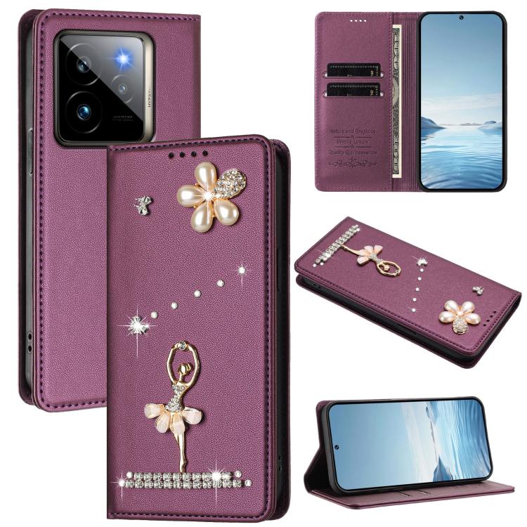 Ballet Girl Diamond Studded RFID Vegan Leather Phone Case, For Realme GT 7 Pro 5G / GT7 Pro Racing, For Realme C63 5G Global, For Realme 12 5G Global / 12x 5G Global, For Realme Note 60 4G Global, For Realme 13+ 5G Global                               ...