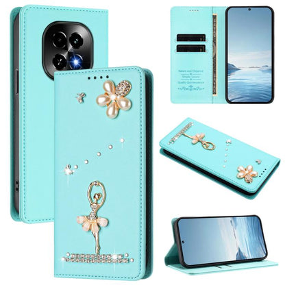 Ballet Girl Diamond Studded RFID Vegan Leather Phone Case, For Realme GT 7 Pro 5G / GT7 Pro Racing, For Realme C63 5G Global, For Realme 12 5G Global / 12x 5G Global, For Realme Note 60 4G Global, For Realme 13+ 5G Global                               ...