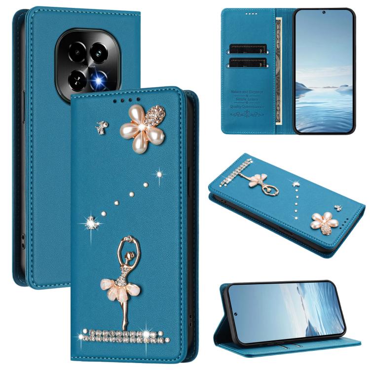 Ballet Girl Diamond Studded RFID Vegan Leather Phone Case, For Realme GT 7 Pro 5G / GT7 Pro Racing, For Realme C63 5G Global, For Realme 12 5G Global / 12x 5G Global, For Realme Note 60 4G Global, For Realme 13+ 5G Global                               ...