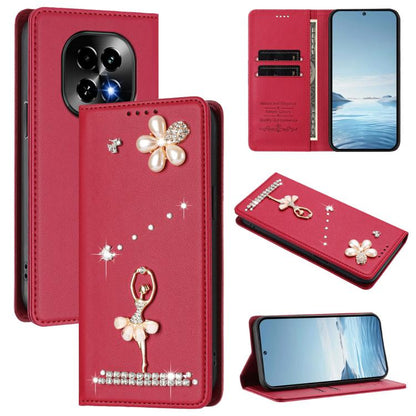 Ballet Girl Diamond Studded RFID Vegan Leather Phone Case, For Realme GT 7 Pro 5G / GT7 Pro Racing, For Realme C63 5G Global, For Realme 12 5G Global / 12x 5G Global, For Realme Note 60 4G Global, For Realme 13+ 5G Global                               ...