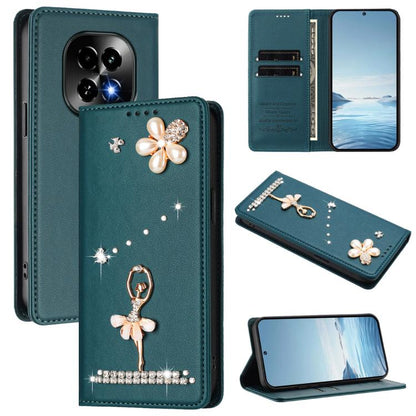 Ballet Girl Diamond Studded RFID Vegan Leather Phone Case, For Realme GT 7 Pro 5G / GT7 Pro Racing, For Realme C63 5G Global, For Realme 12 5G Global / 12x 5G Global, For Realme Note 60 4G Global, For Realme 13+ 5G Global                               ...