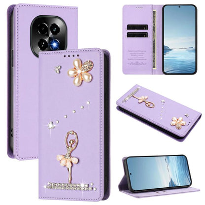 Ballet Girl Diamond Studded RFID Vegan Leather Phone Case, For Realme GT 7 Pro 5G / GT7 Pro Racing, For Realme C63 5G Global, For Realme 12 5G Global / 12x 5G Global, For Realme Note 60 4G Global, For Realme 13+ 5G Global                               ...