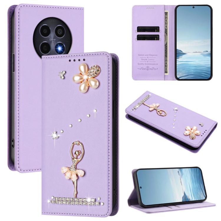 Ballet Girl Diamond Studded RFID Vegan Leather Phone Case, For Realme GT 7 Pro 5G / GT7 Pro Racing, For Realme C63 5G Global, For Realme 12 5G Global / 12x 5G Global, For Realme Note 60 4G Global, For Realme 13+ 5G Global                               ...