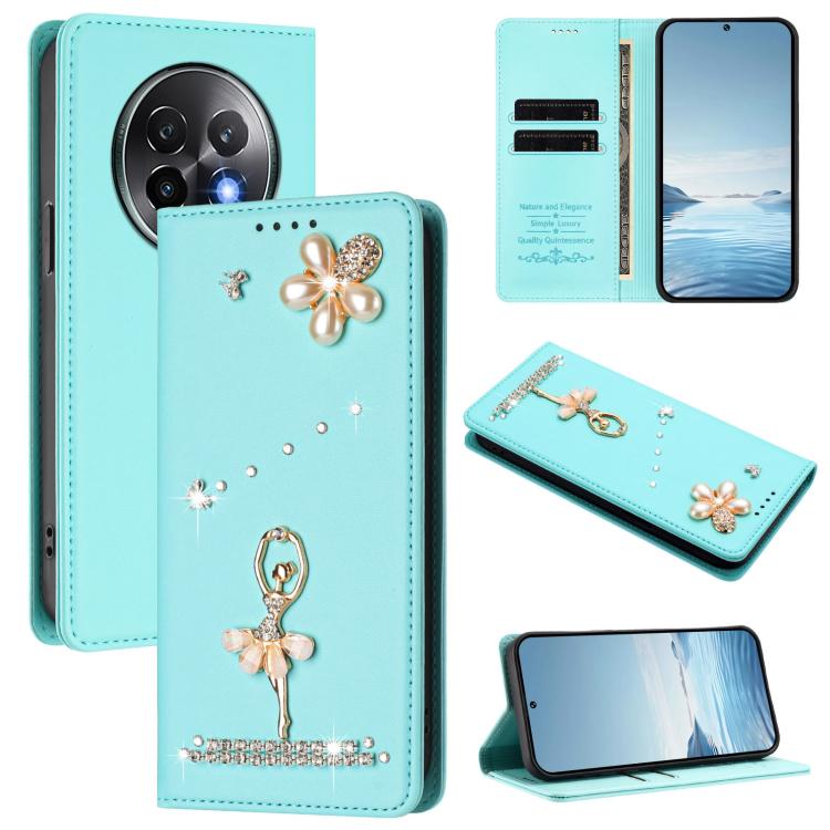 Ballet Girl Diamond Studded RFID Vegan Leather Phone Case, For Realme GT 7 Pro 5G / GT7 Pro Racing, For Realme C63 5G Global, For Realme 12 5G Global / 12x 5G Global, For Realme Note 60 4G Global, For Realme 13+ 5G Global                               ...