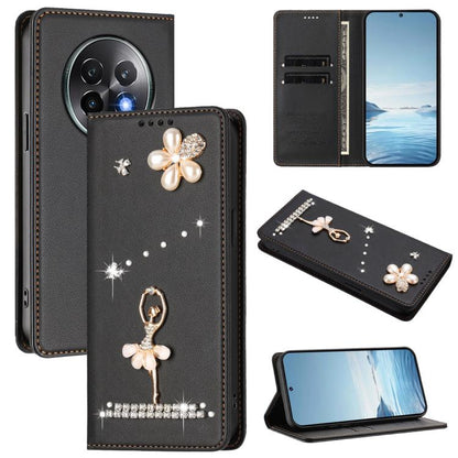 Ballet Girl Diamond Studded RFID Vegan Leather Phone Case, For Realme GT 7 Pro 5G / GT7 Pro Racing, For Realme C63 5G Global, For Realme 12 5G Global / 12x 5G Global, For Realme Note 60 4G Global, For Realme 13+ 5G Global                               ...